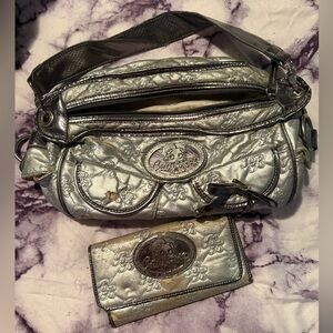 Betty Boop Metallic Silver Women's Shoulder Bag with Matching Wallet